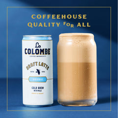 La Colombe Draft Latte glass serving demonstrates chilled, cafe-quality experience.