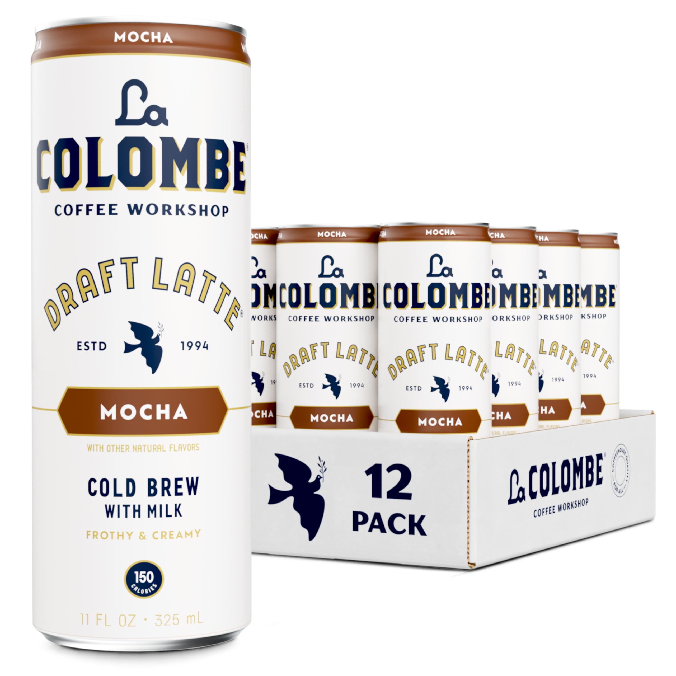 La Colombe Mocha Draft Latte can-front view, on-the-go caffeine boost.