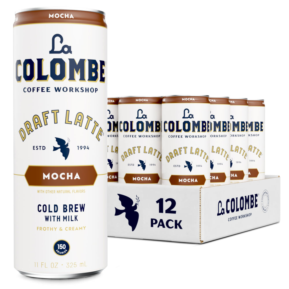 La Colombe Mocha Draft Latte can-front view, on-the-go caffeine boost.
