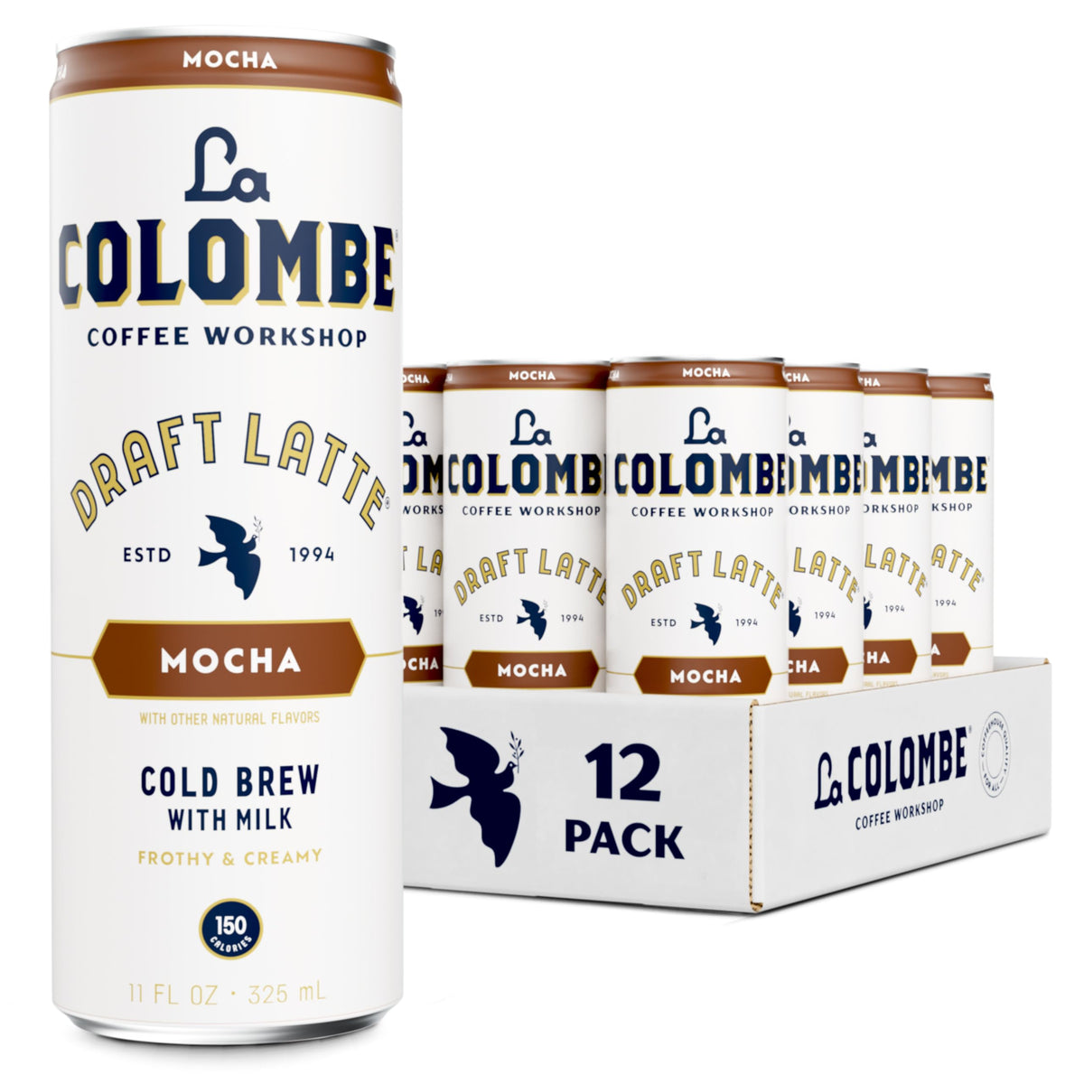 La Colombe Mocha Draft Latte can-front view, on-the-go caffeine boost.