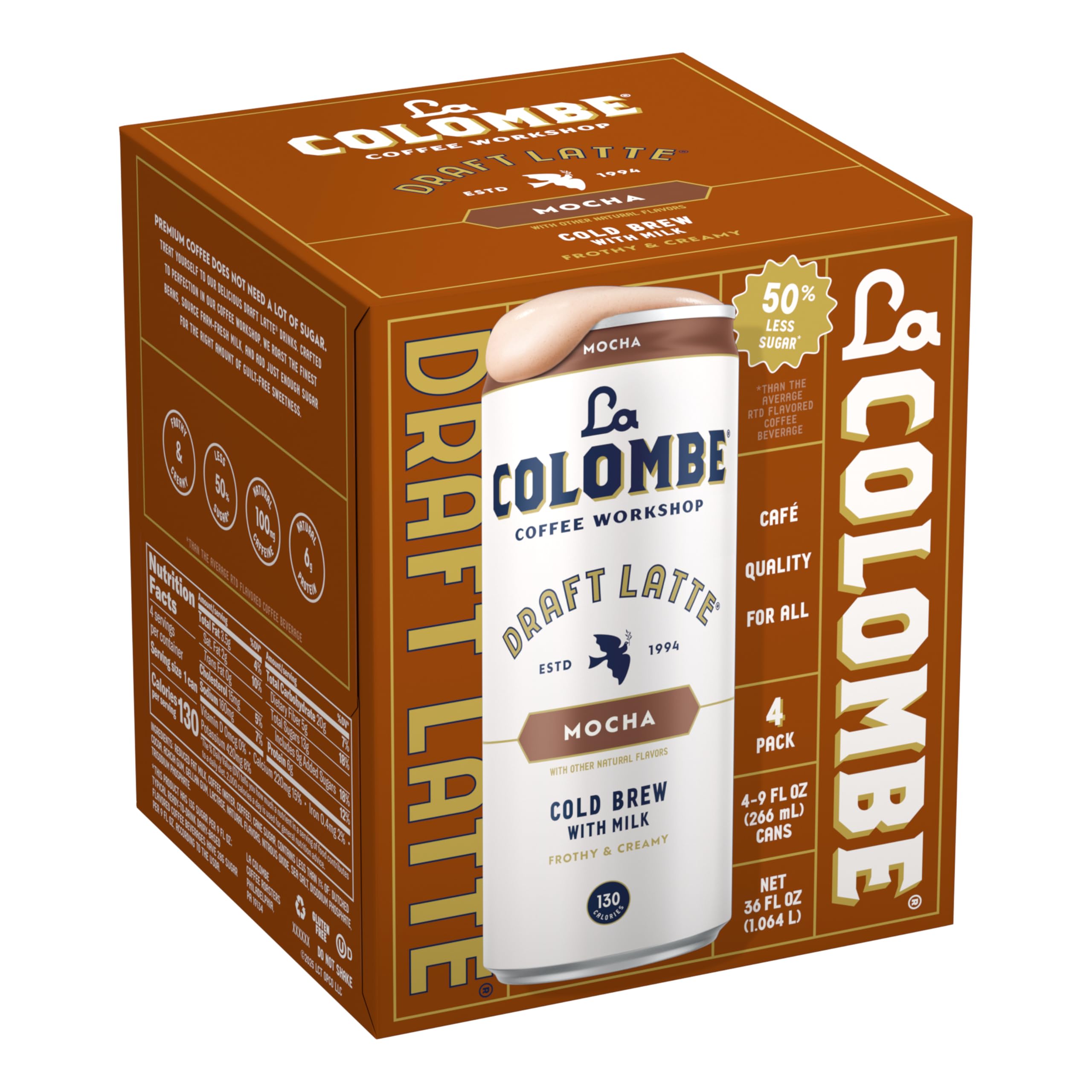 La Colombe Mocha Draft Latte nutrition facts reveal 5 g protein per can.