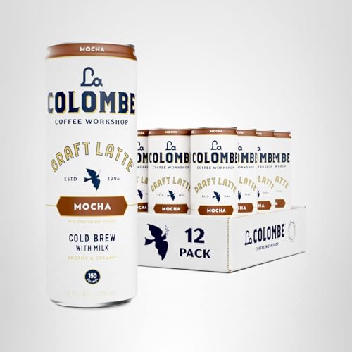 La Colombe Mocha Draft Latte can pouring, ideal for office breaks.