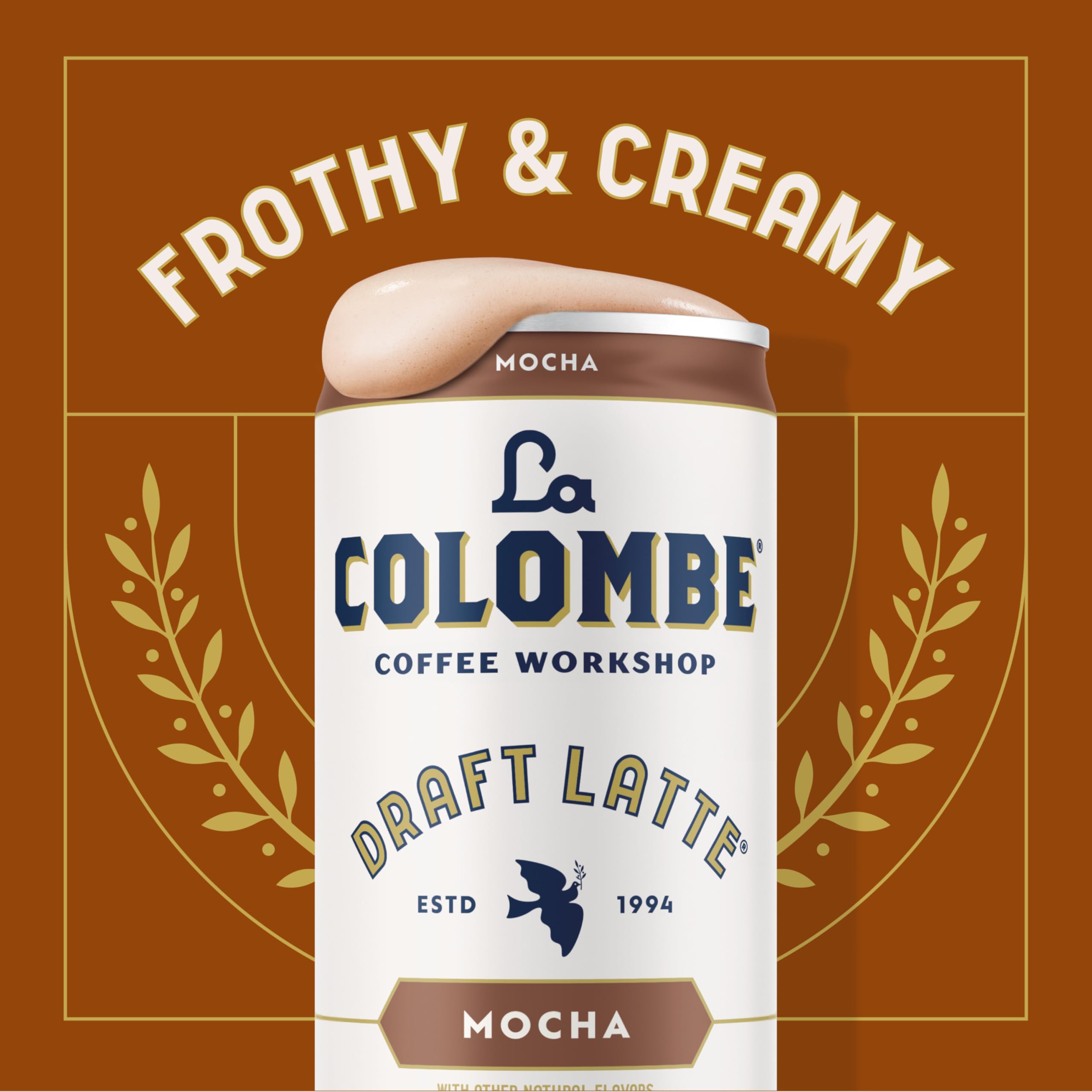 La Colombe Mocha Draft Latte ready-to-drink bottle, perfect for travel or office breaks.