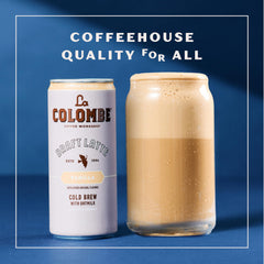 La Colombe Oatmilk Vanilla Latte on-the-go can, chilled for quick refreshment
