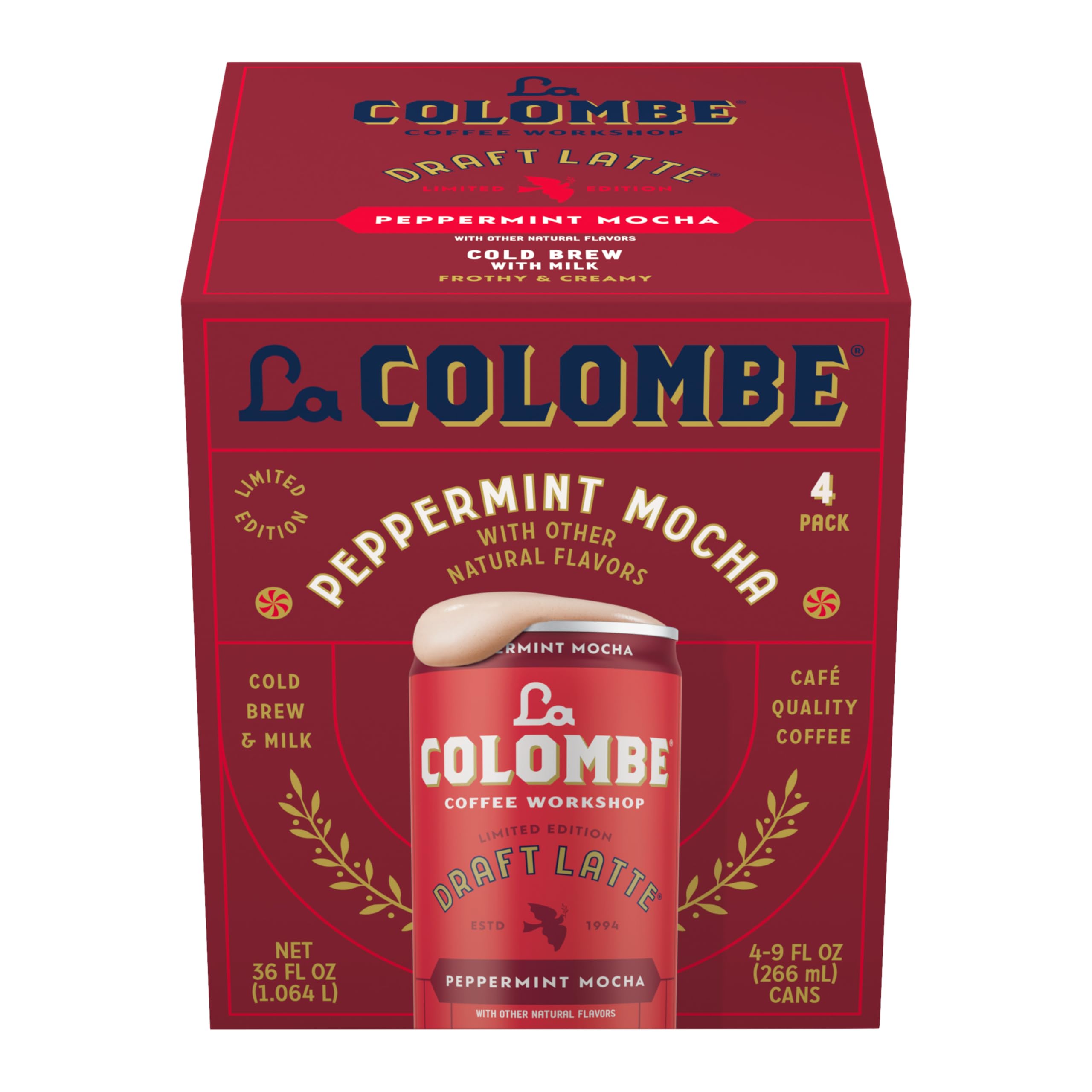 La Colombe Peppermint Mocha Draft Latte can, ideal for on-the-go refreshment.