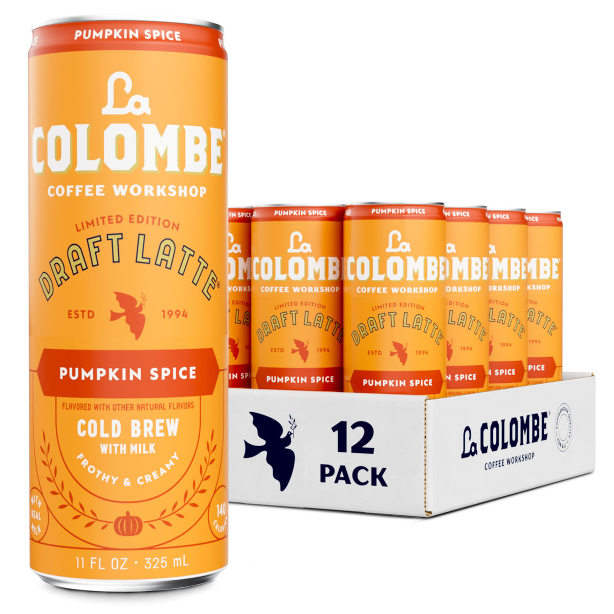 La Colombe Pumpkin Spice Latte can front view highlighting seasonal flavor