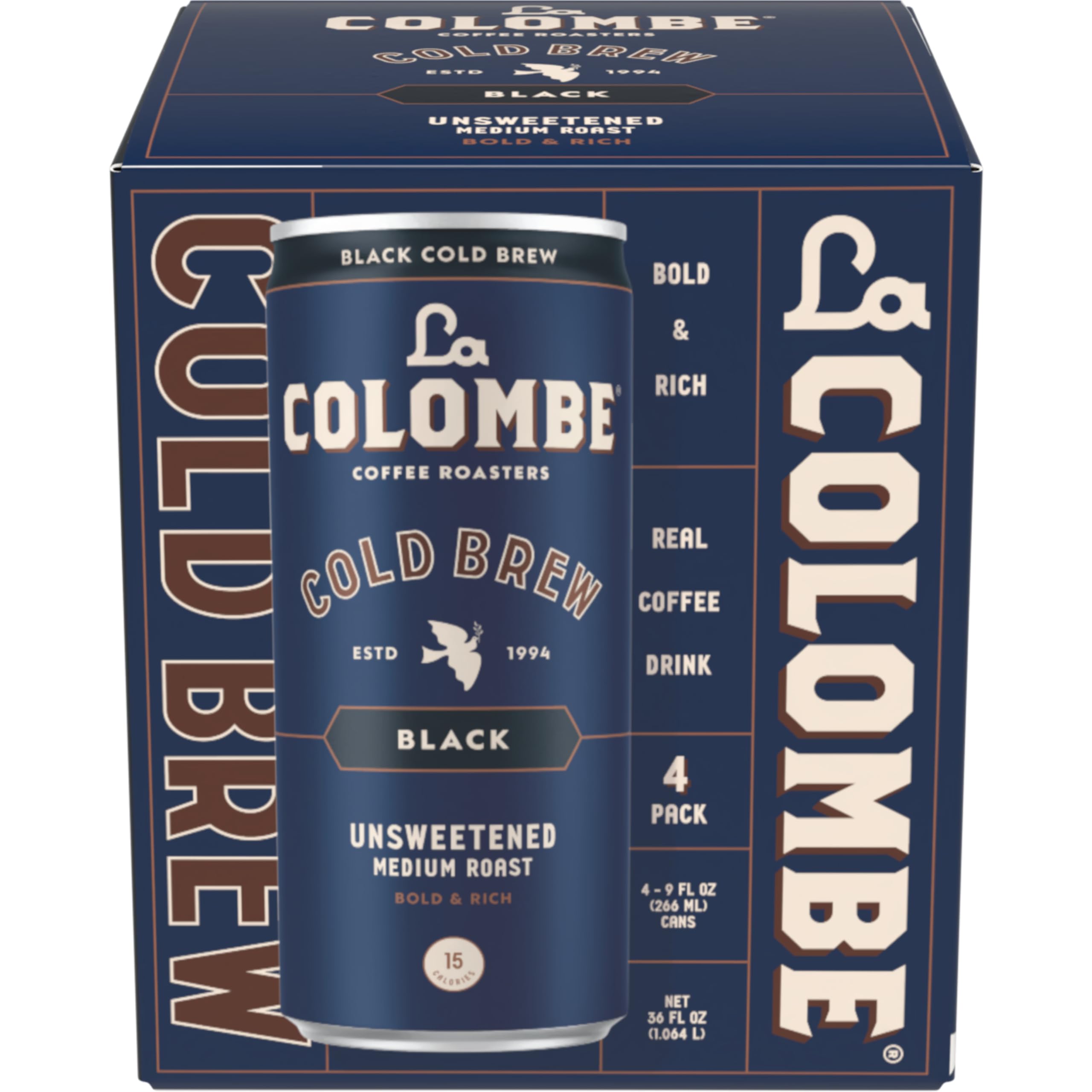 La Colombe Pure Black label closeup showing 100% Arabica coffee.