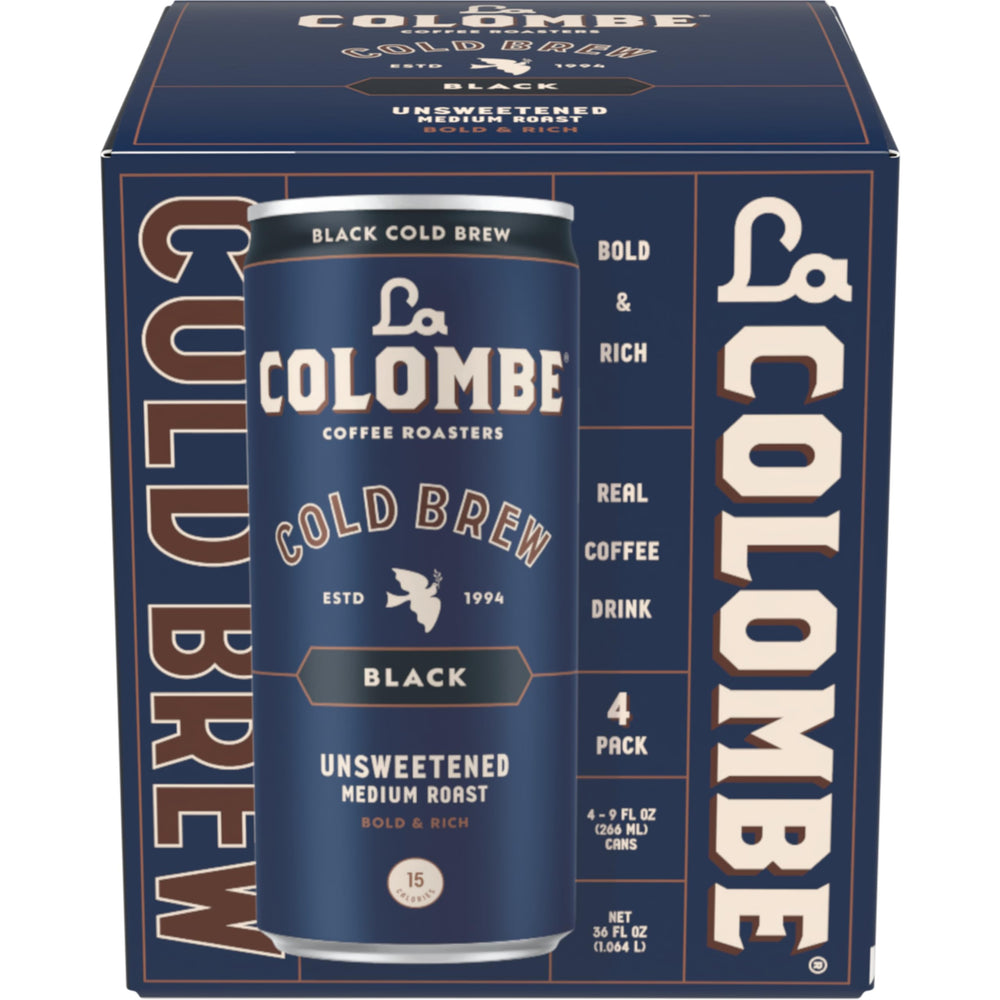 La Colombe Pure Black label closeup showing 100% Arabica coffee.