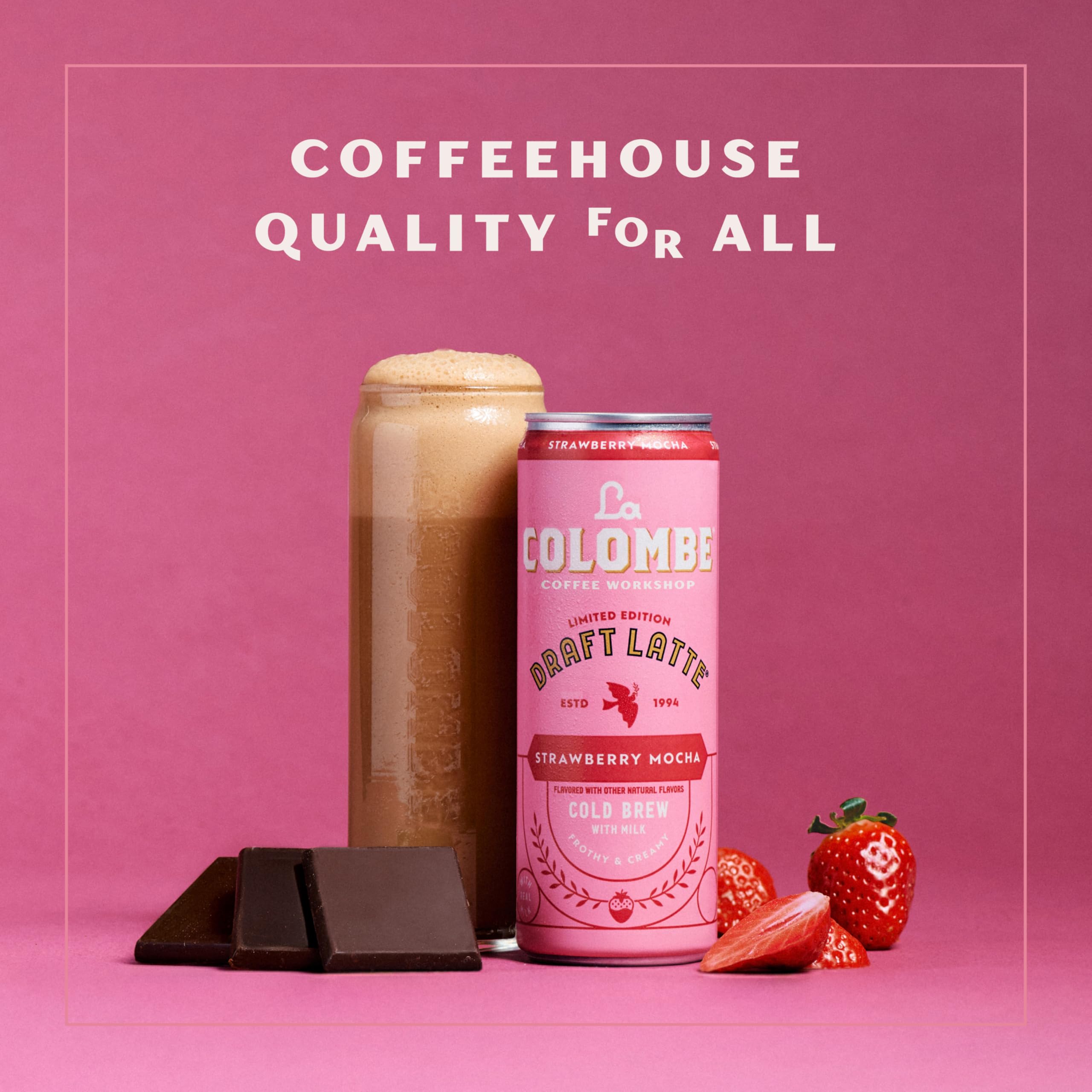 Creamy foam close-up on La Colombe Strawberry Mocha Draft Latte