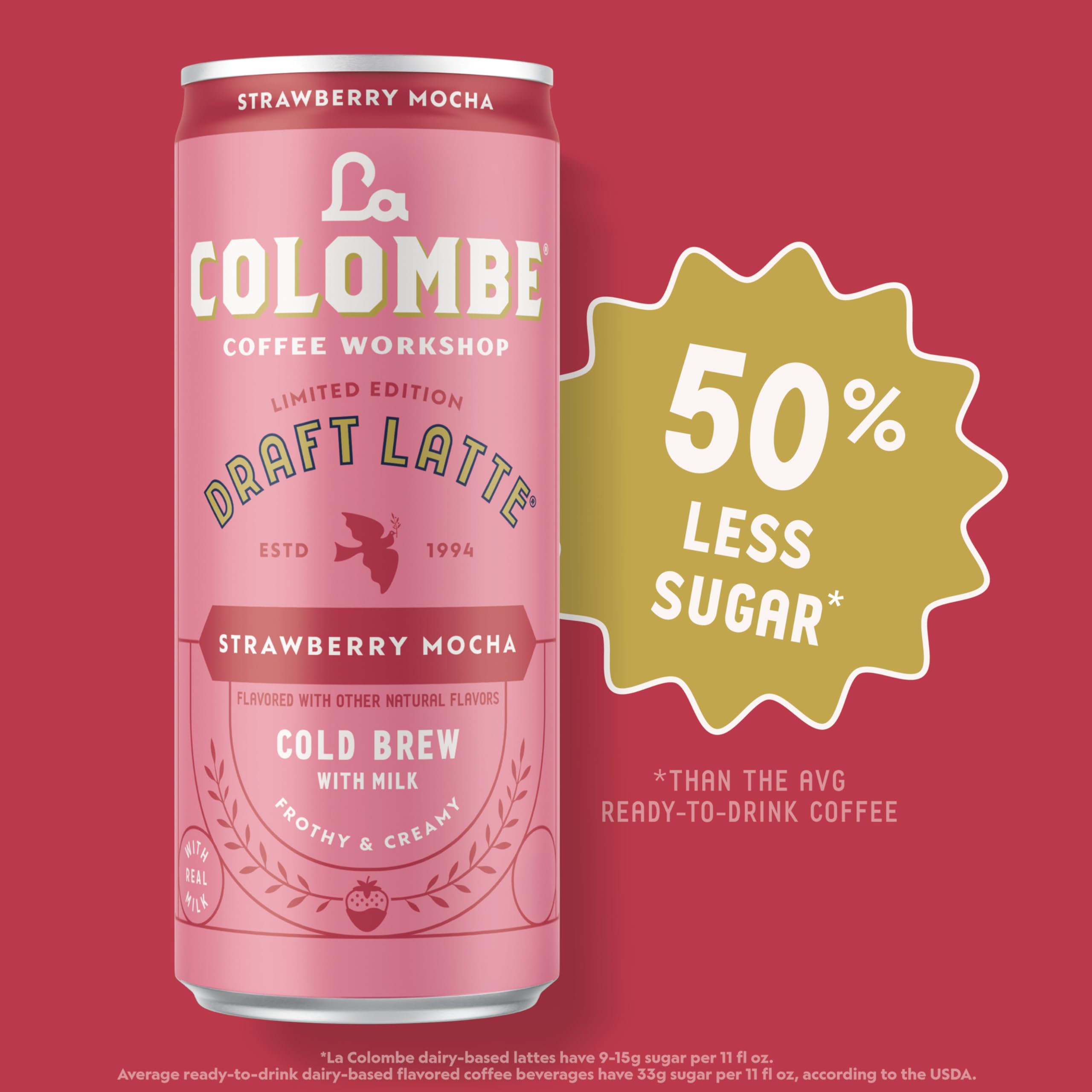 Creamy foam topping on Strawberry Mocha Draft Latte highlights cafe-like texture.