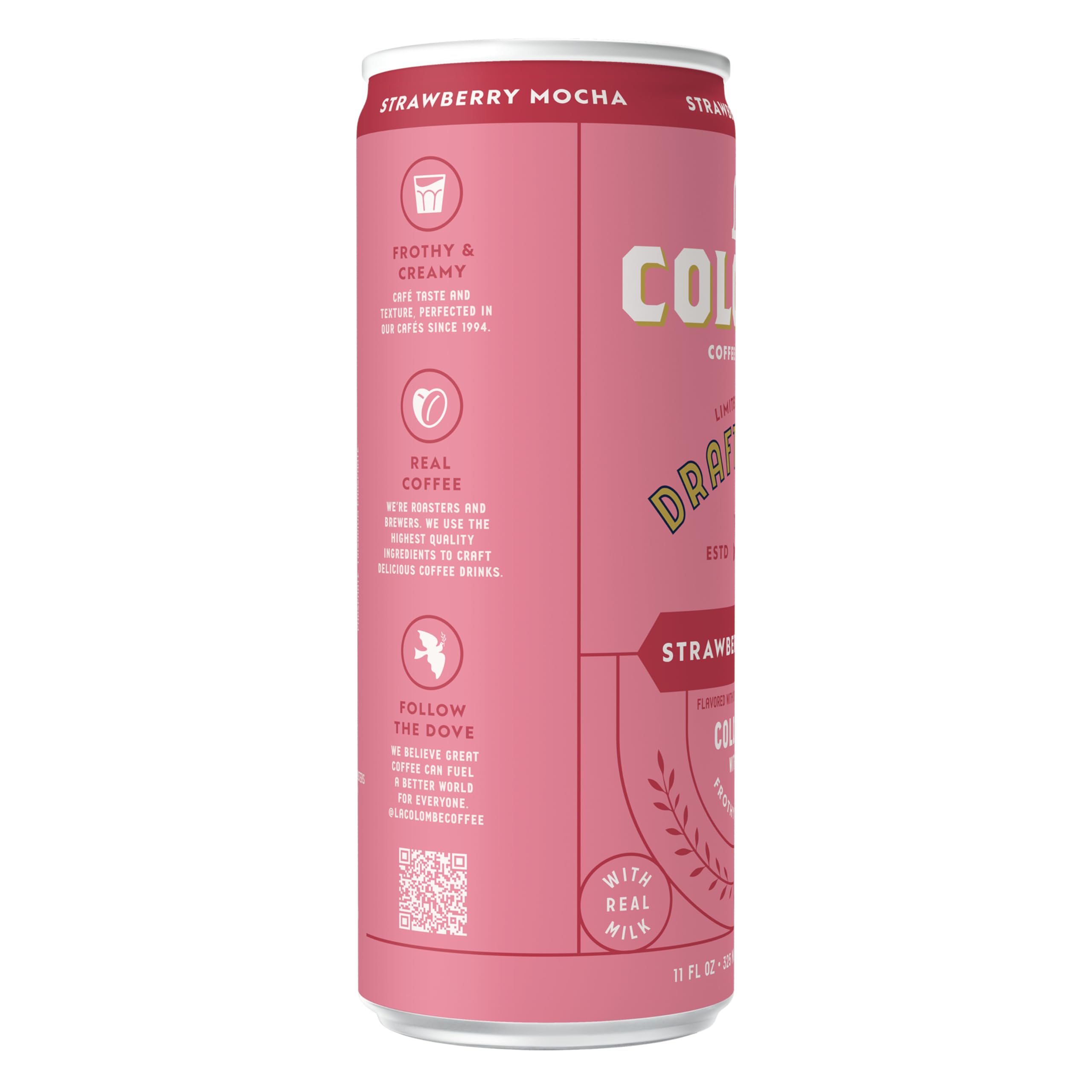 12-pack display of La Colombe Strawberry Mocha Draft Latte.