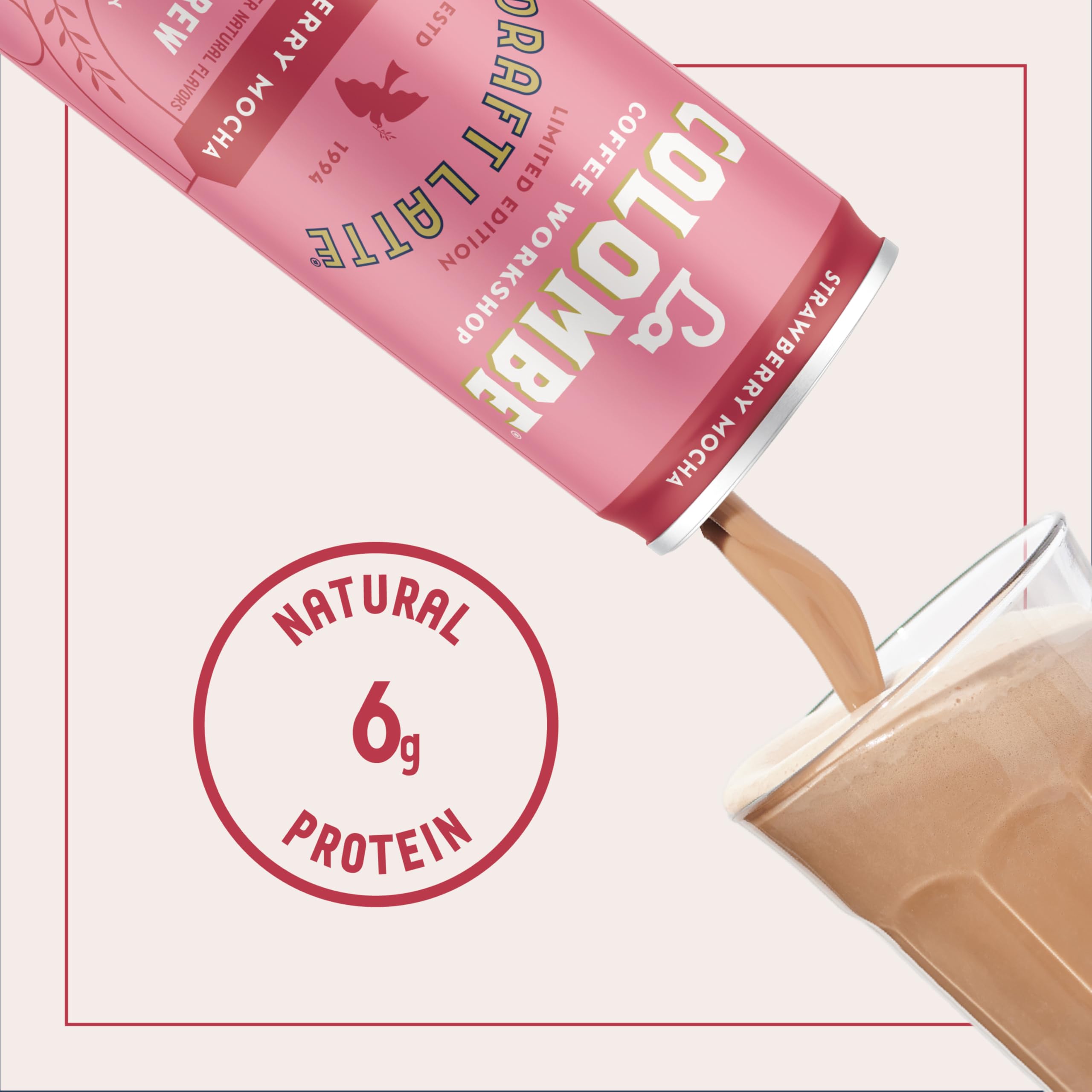 Draft latte pour showcasing creamy texture and strawberry mocha aroma