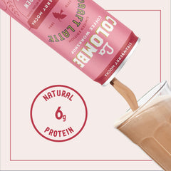 Draft latte pour showcasing creamy texture and strawberry mocha aroma