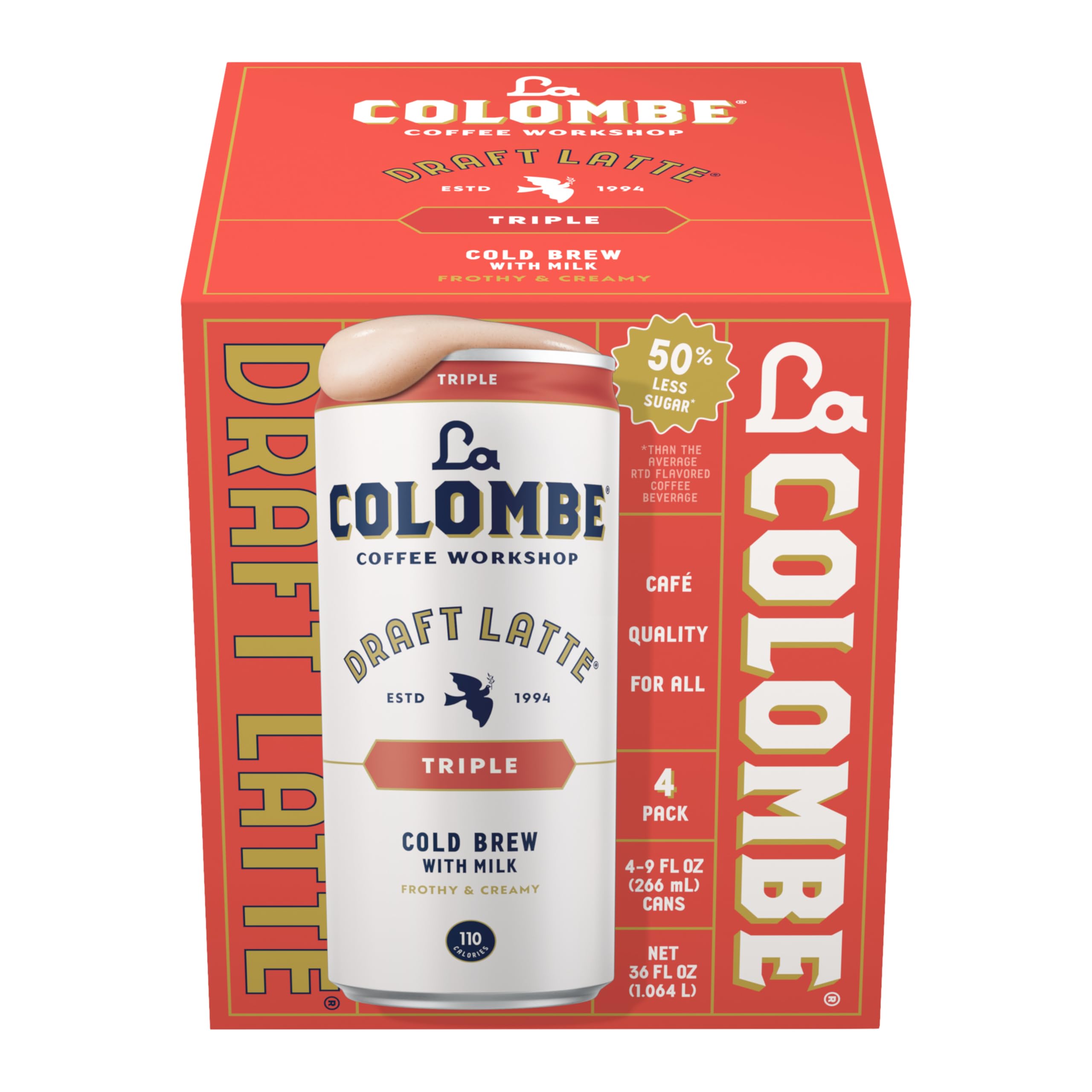 La Colombe Triple Draft Latte can close-up highlights premium Brazilian Arabica flavor.
