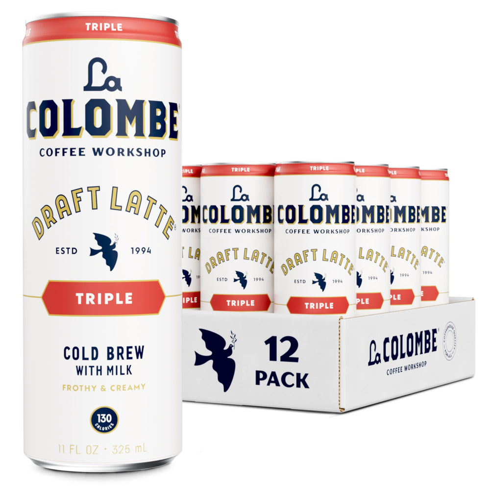 La Colombe Triple Draft Latte can morning pour with creamy froth and bold coffee flavor