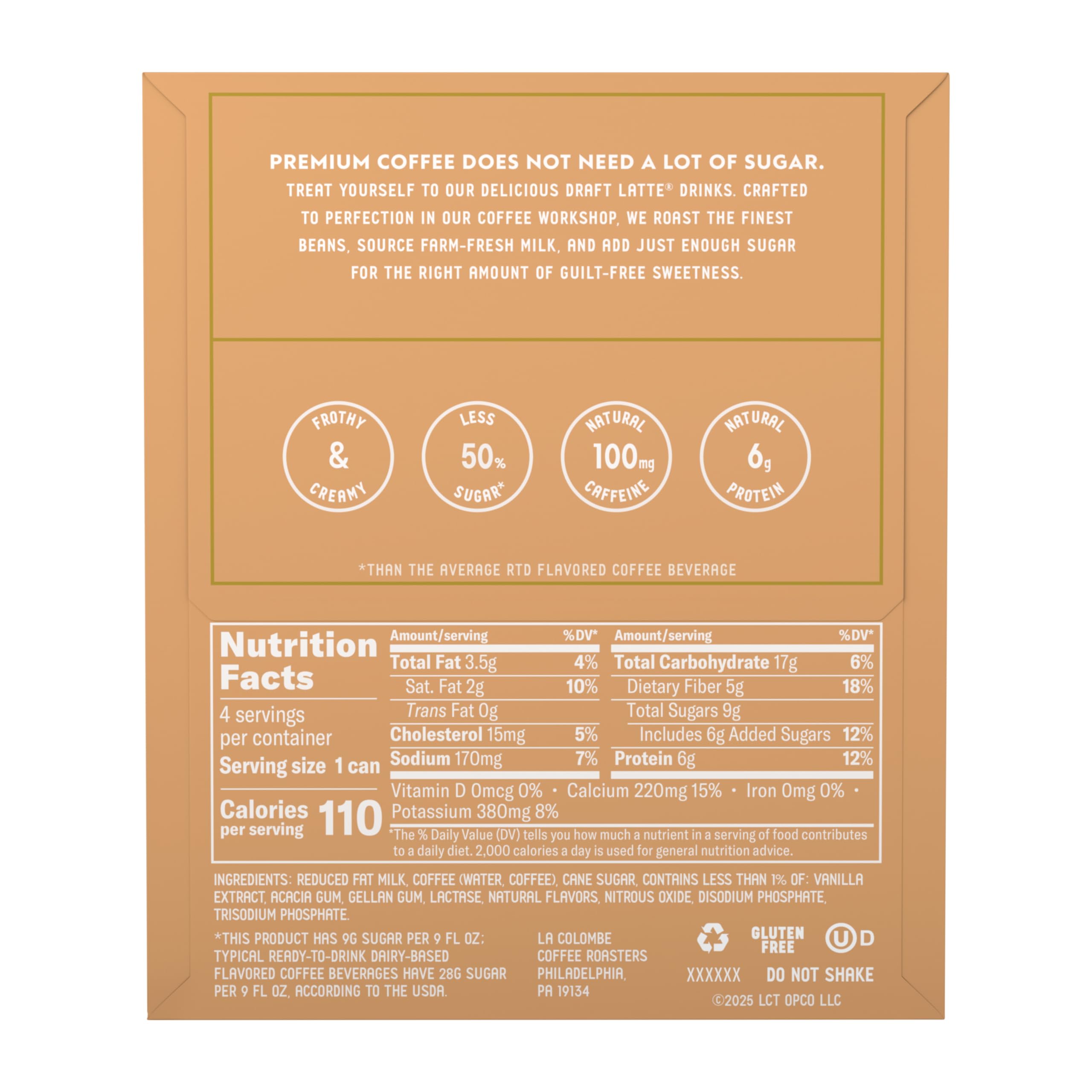 La Colombe Vanilla Draft Latte offers a lighter, lactose-free option.