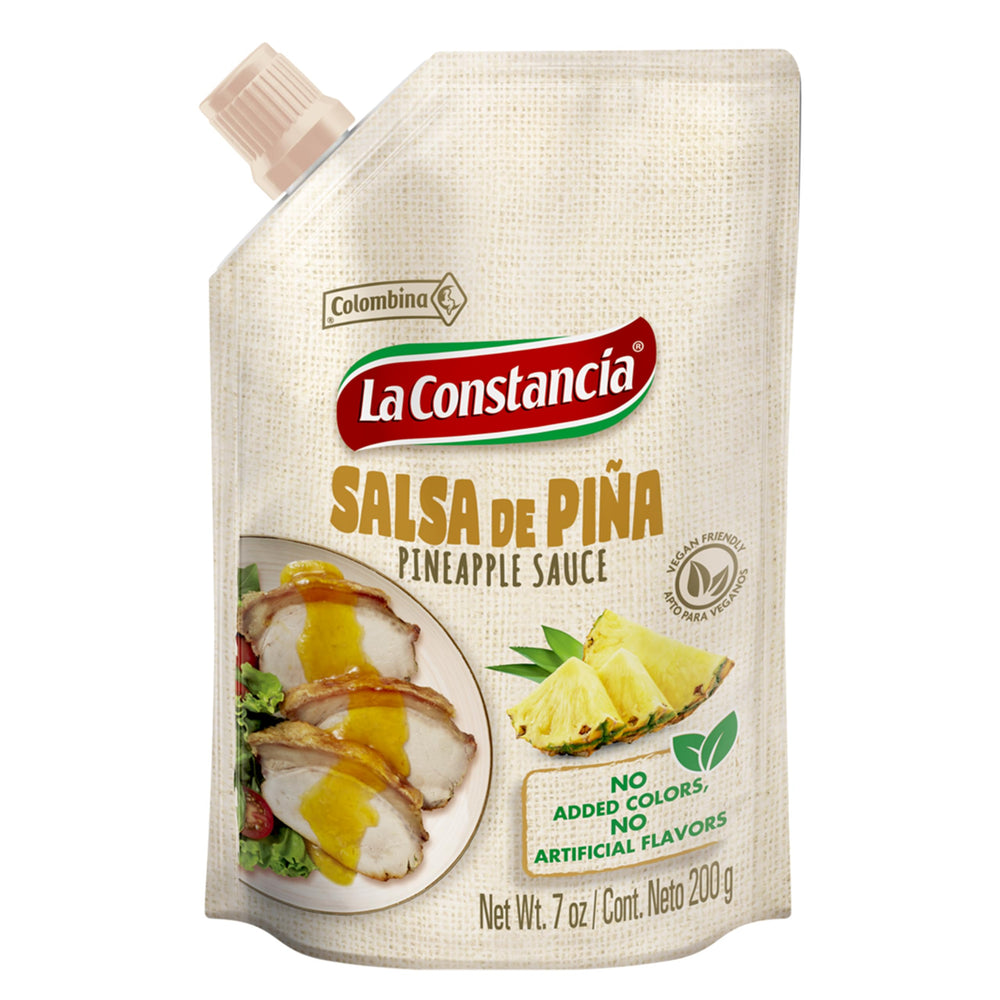 La Constancia Pineapple Salsa bottle front showing natural fruit goodness for grilling