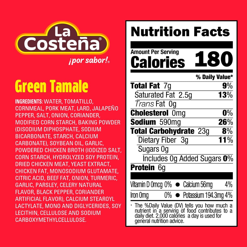 La Costena green tamales pork-filling highlights pork and green sauce for savory meals