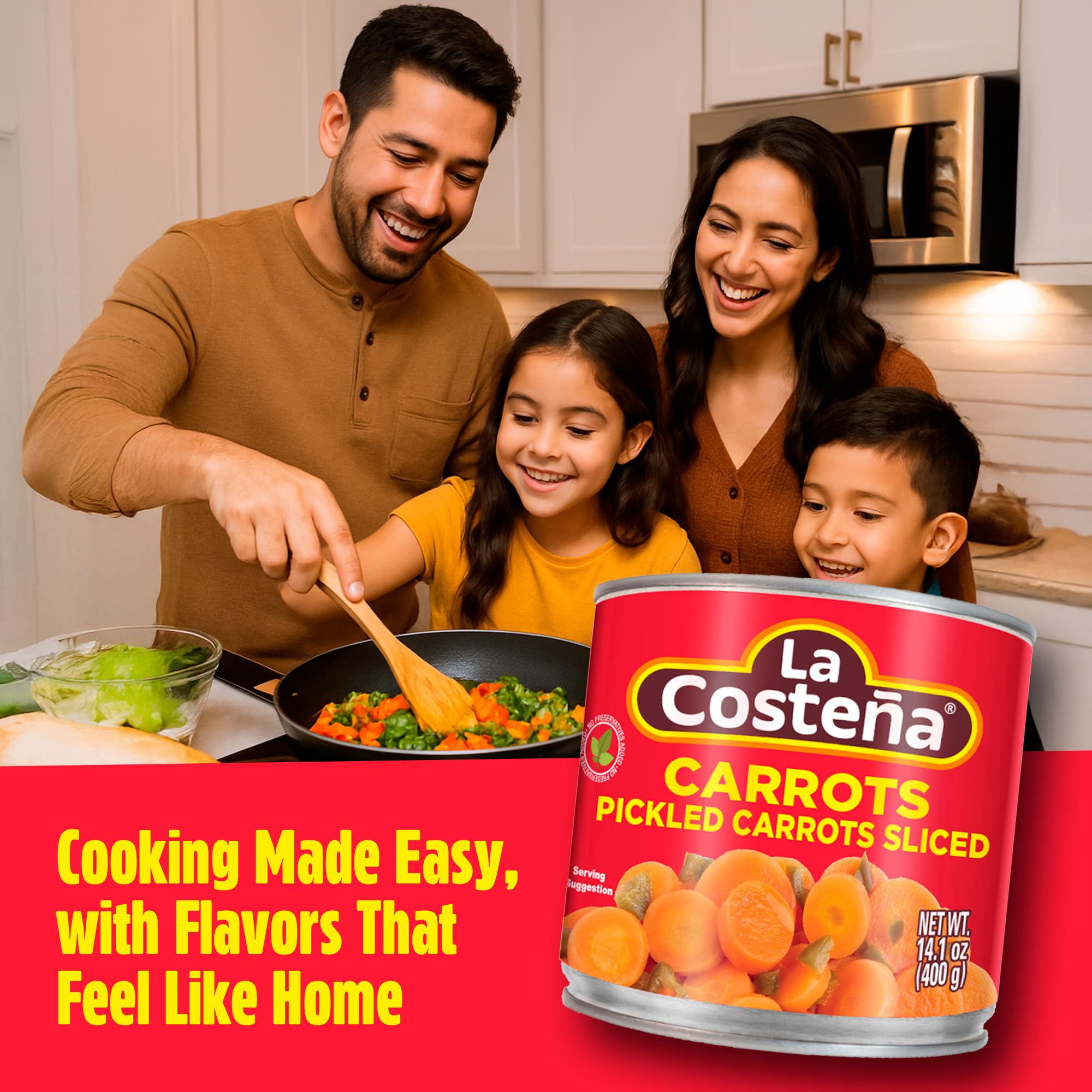 Close-up of La Costena can label highlighting authentic ingredients.