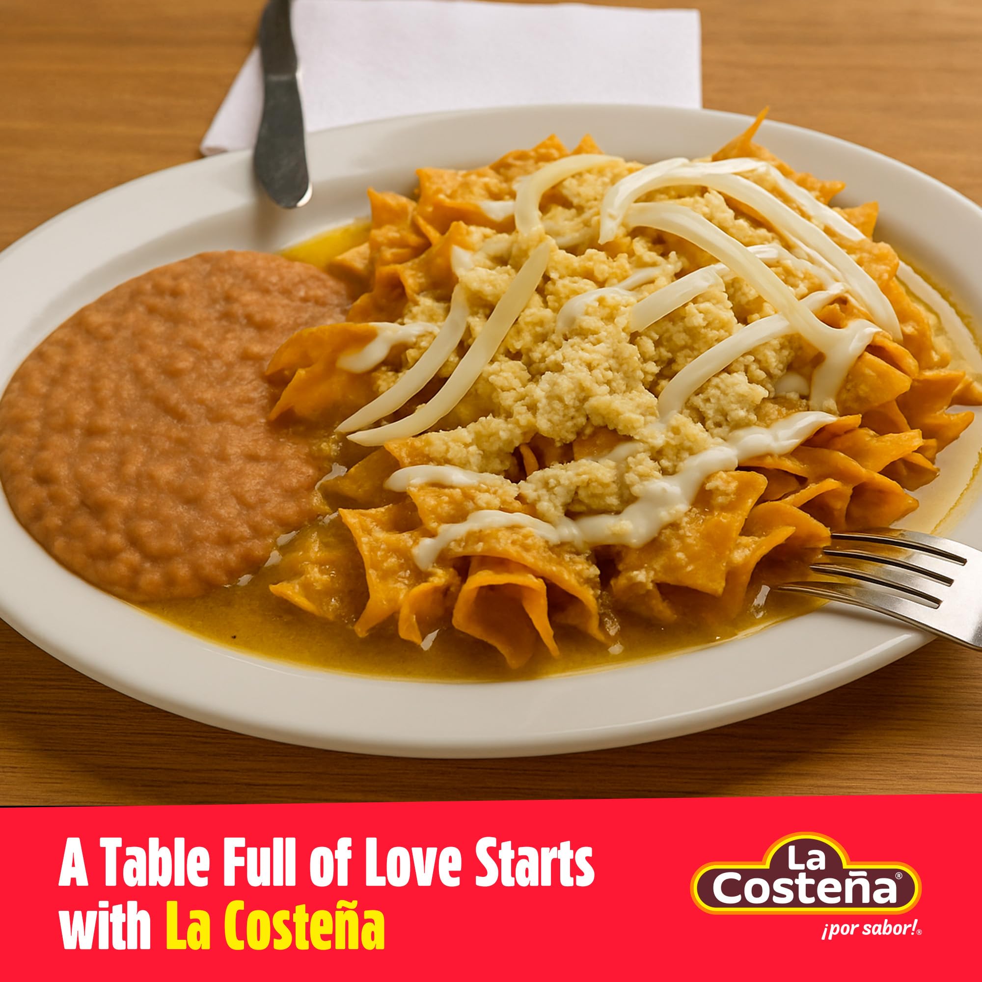 La Costeña refried pinto beans with garlic, onion and peppers