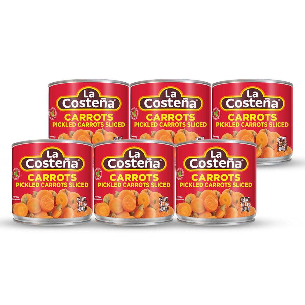 La Costeña sliced carrots in a bright jar, perfect for toppings.