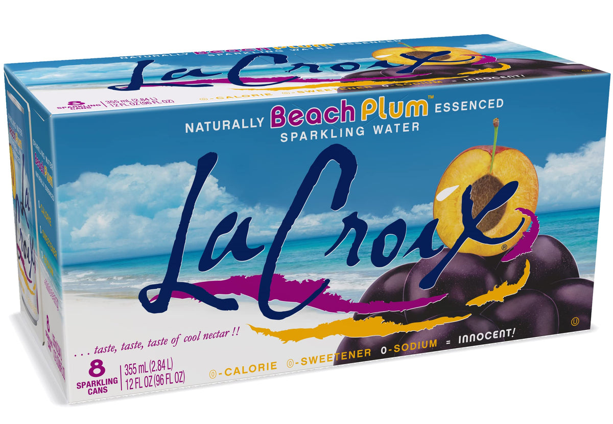 La Croix Beach Plum can front view, crisp calorie-free refreshment for on-the-go hydration