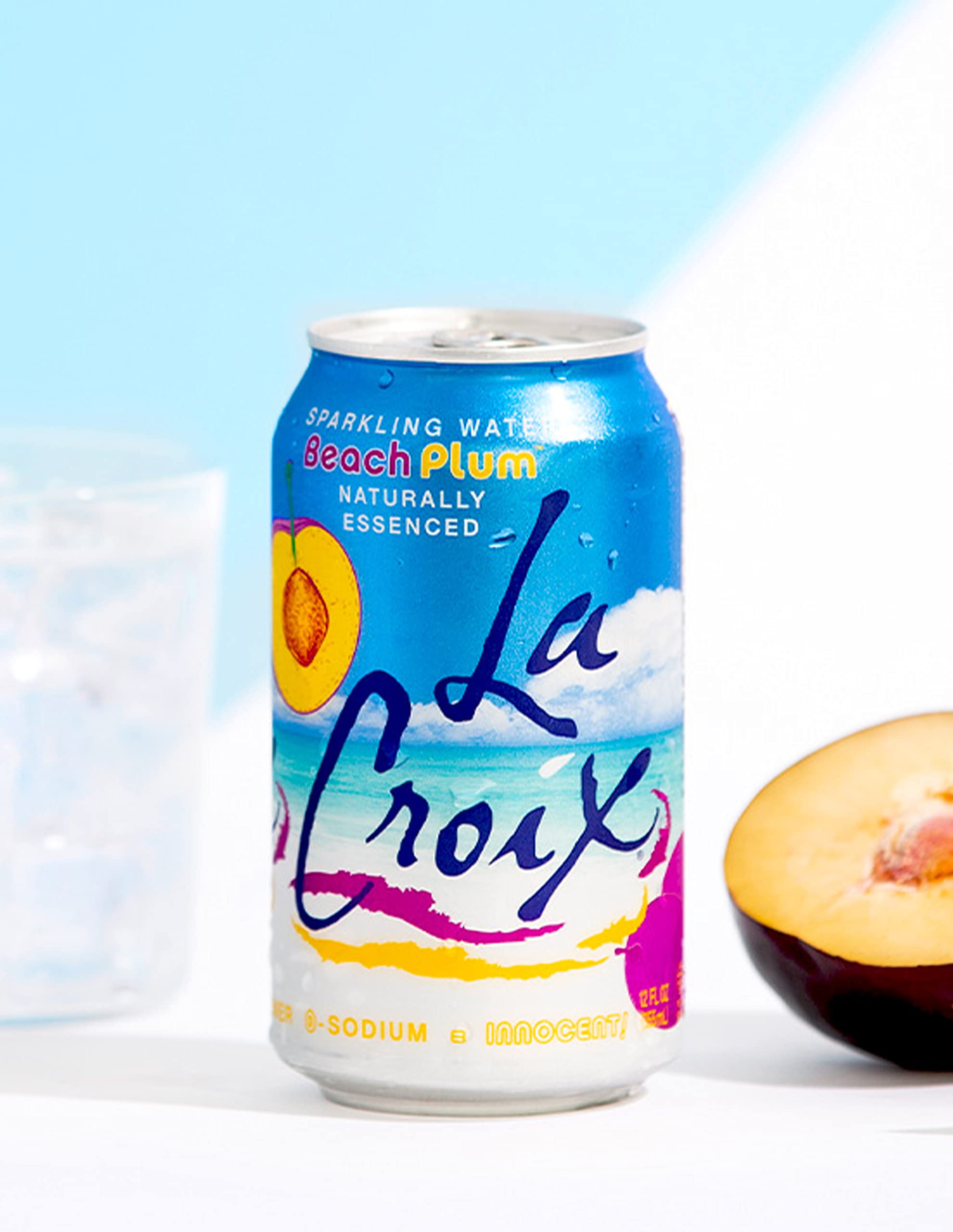 La Croix Beach Plum poured into a glass, inviting fruity sparkle for a relaxing break