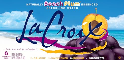 La Croix Beach Plum label close-up, natural essences highlight distinctive aroma