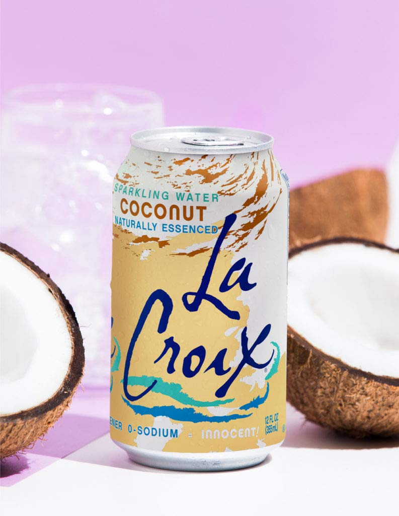 La Croix Coconut essences close-up, highlighting natural flavor aroma.