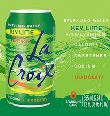 Six-pack of La Croix Key Lime cans in a fridge, ready for gatherings.