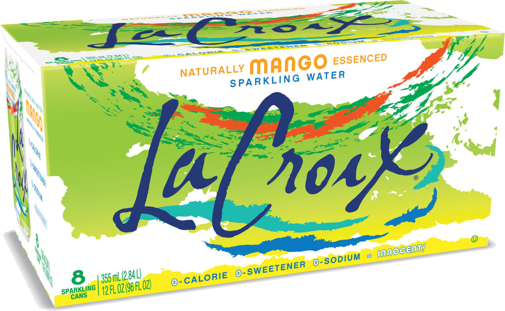 La Croix Mango bottle front view highlighting natural mango flavor.