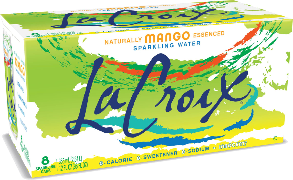 La Croix Mango bottle front view highlighting natural mango flavor.