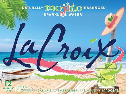 La Croix Mojito bottle closeup emphasizing mint flavor and zero calories