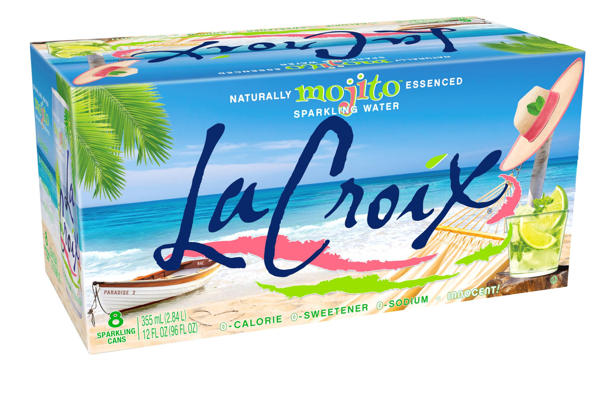 La Croix Mojito bottle pour offers refreshing zero-calorie hydration.
