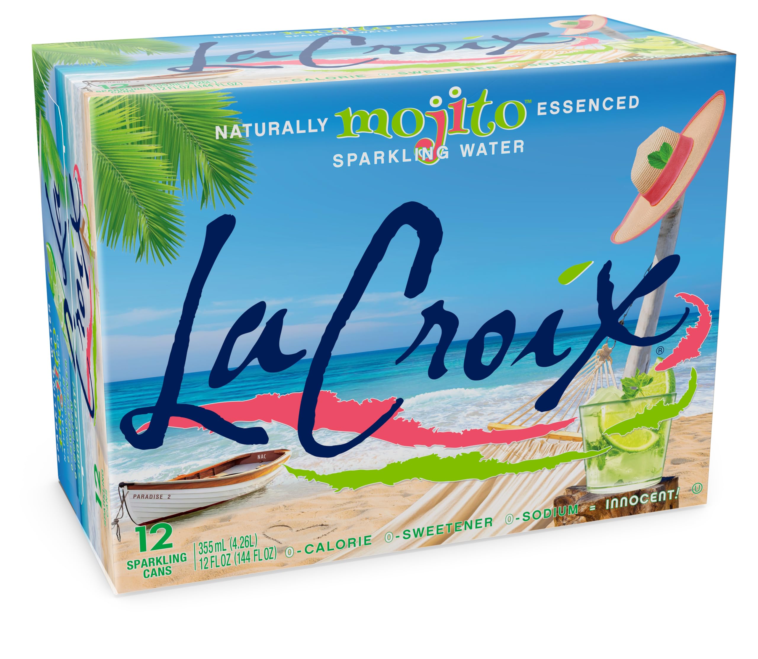 La Croix Mojito can front showing refreshing zero calories and natural flavors