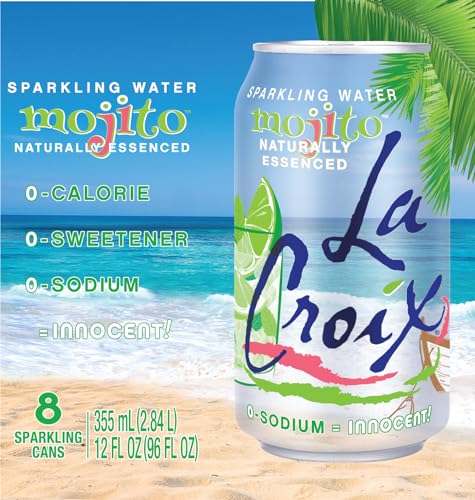 La Croix Mojito glass sip captures minty aroma and sparkle on ice.
