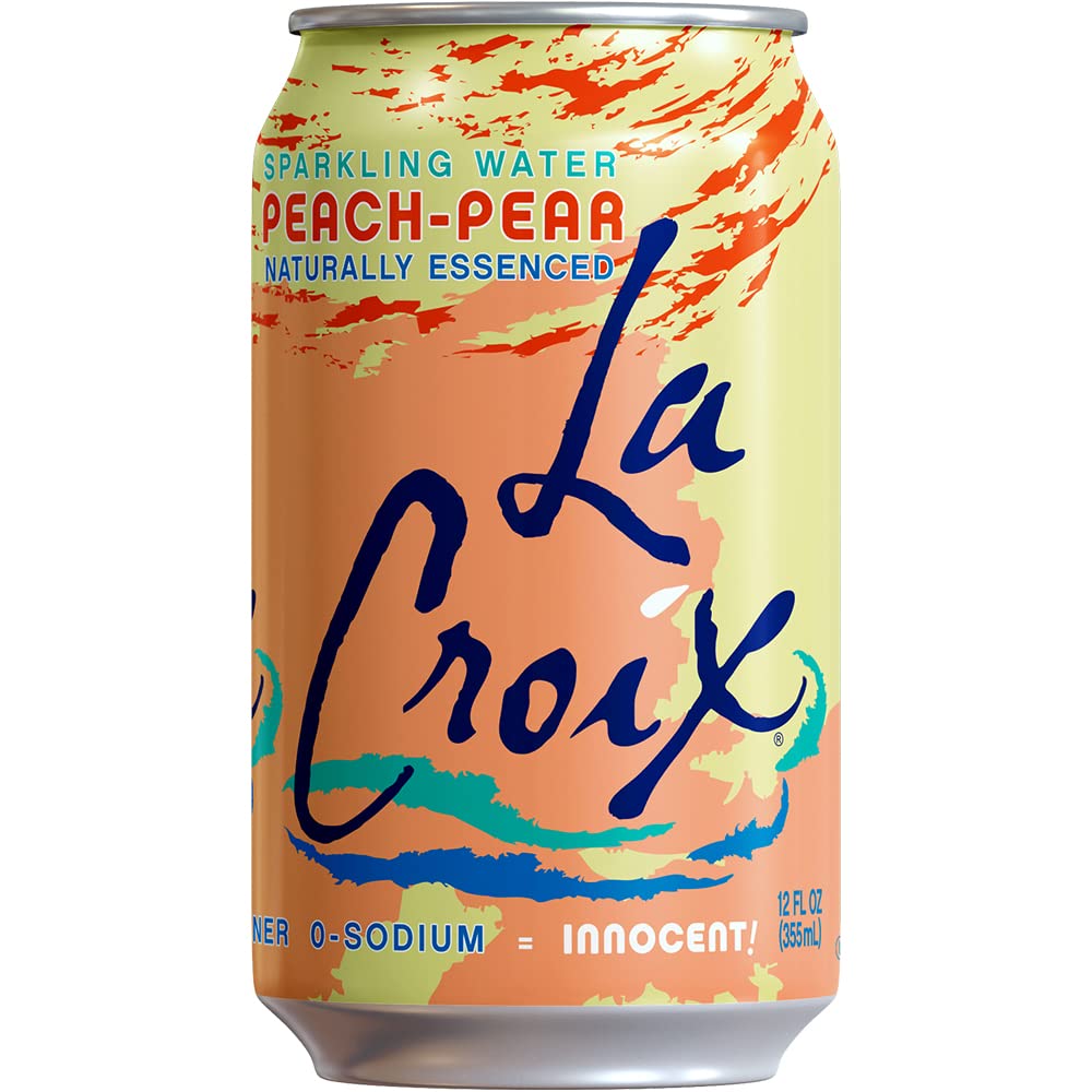 La Croix Peach-Pear poured into a glass, showcasing sparkling hydration.