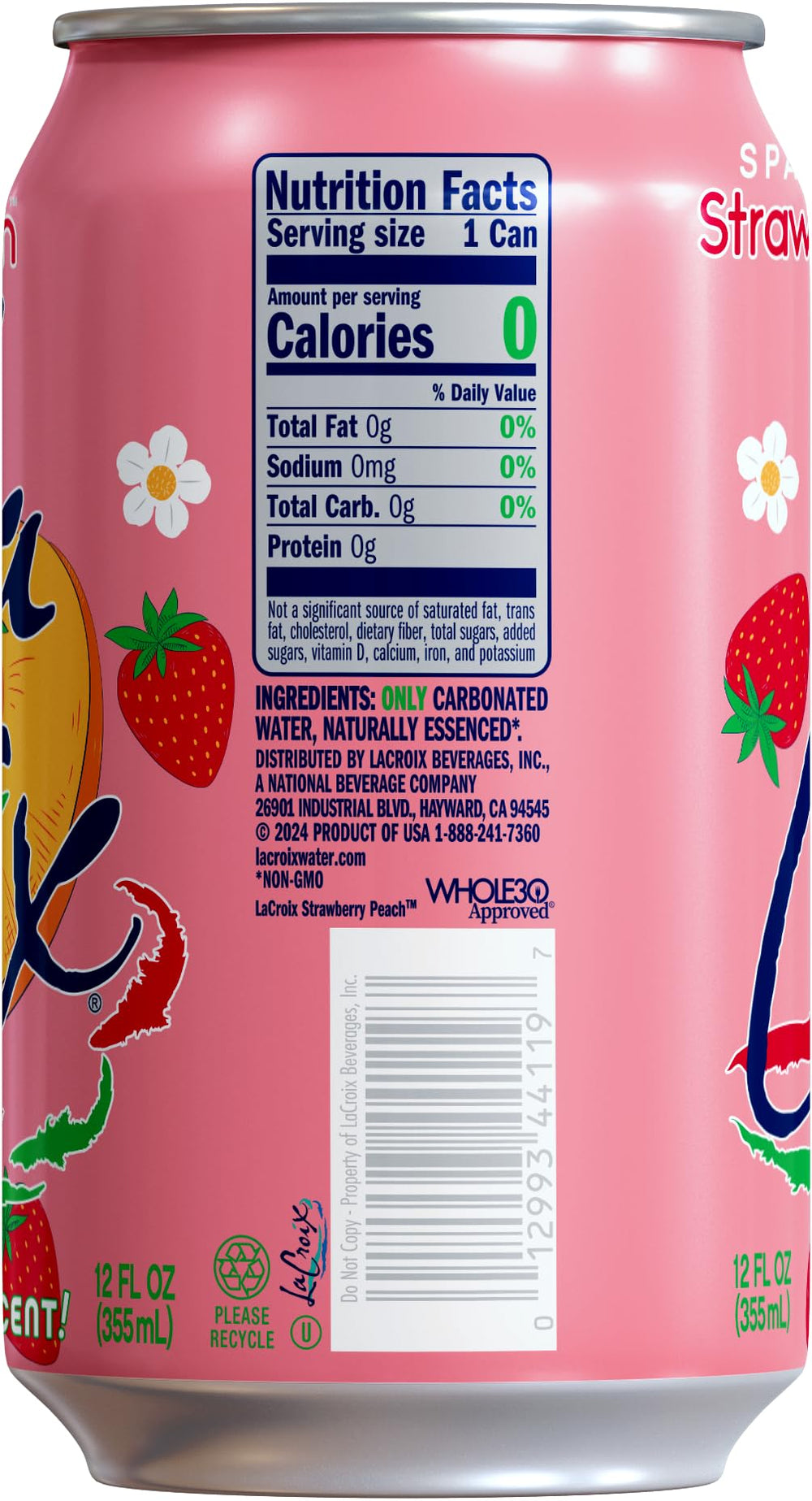 La Croix Strawberry Peach in a chilled glass with condensation and sparkle.