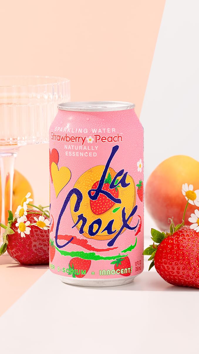 8-pack La Croix Strawberry Peach offers convenient, calorie-free refreshment for households.