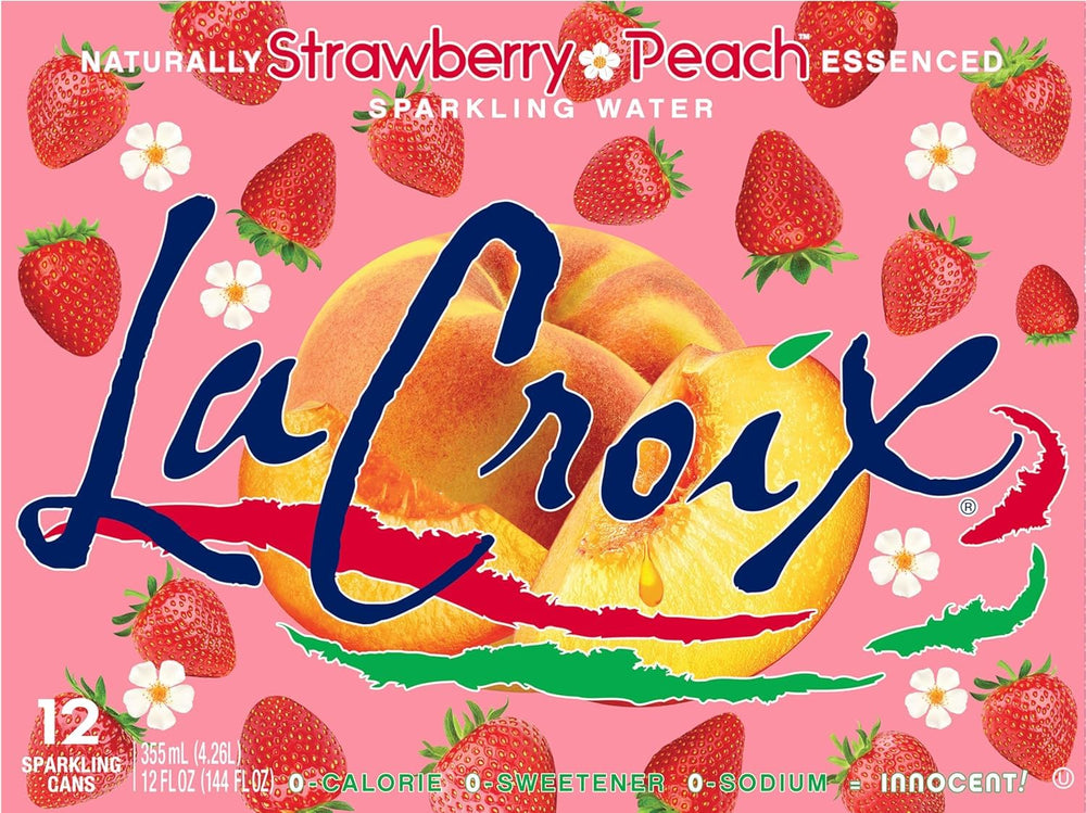 La Croix Strawberry Peach bottle offers refreshing taste with zero calories.