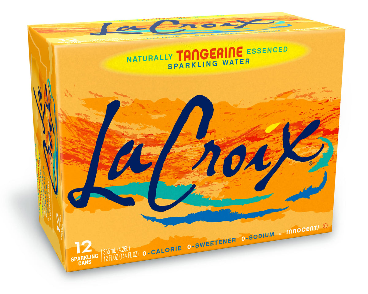 La Croix Tangerine Sparkling Water 12oz can with bright citrus aroma for a refreshing break.