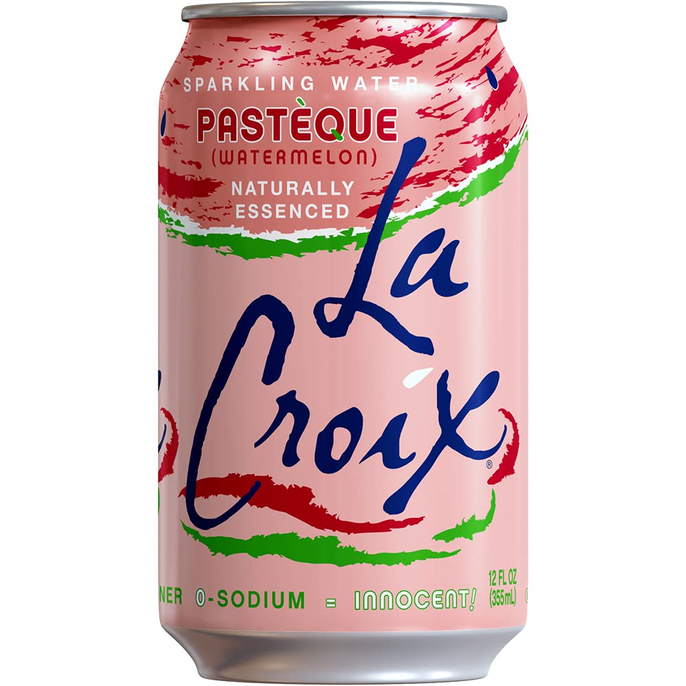Store shelf display of La Croix Watermelon Sparkling Water in recyclable cans