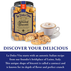La Dolce Vita biscotti being broken for dipping, showing portable crunch for travel snacking.