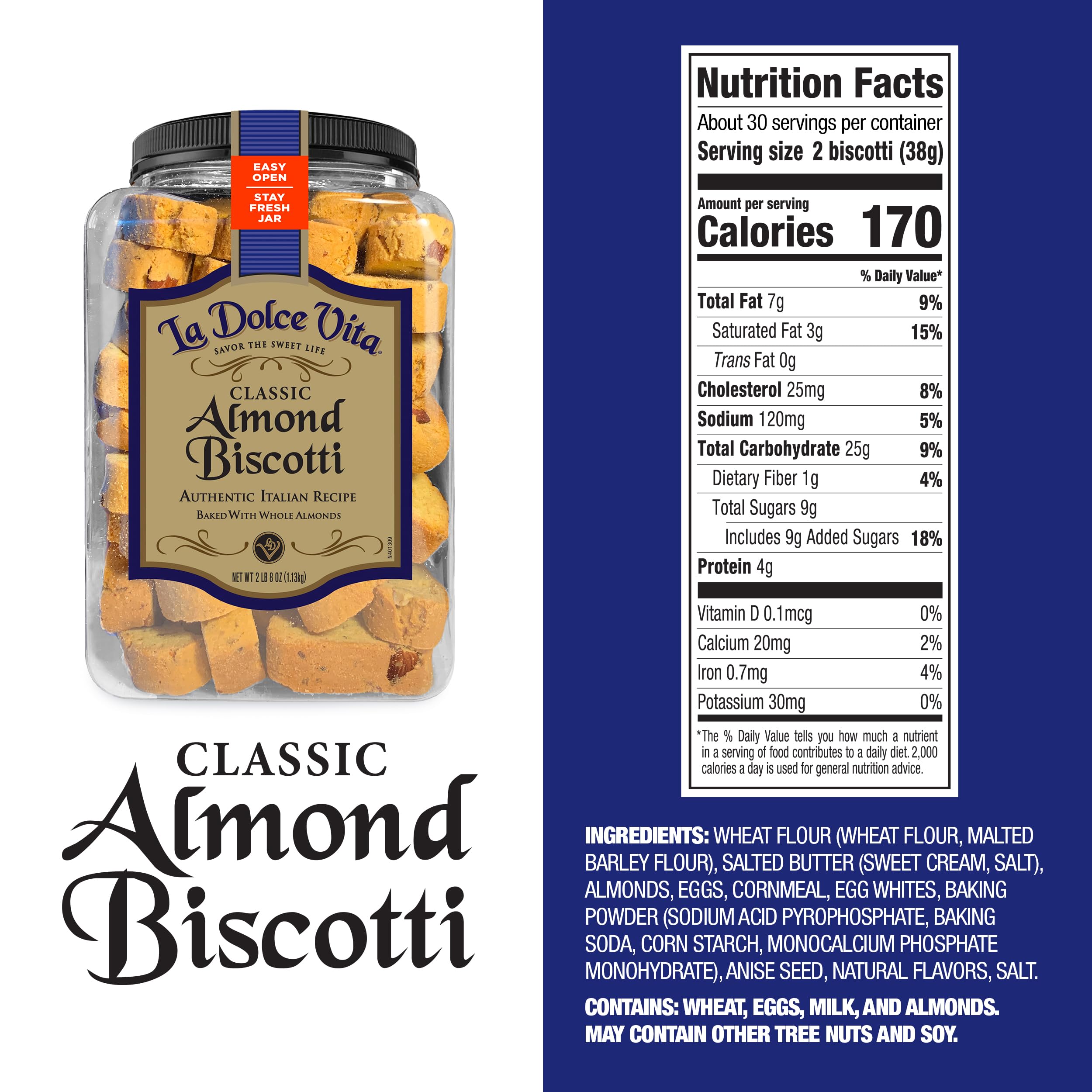 La Dolce Vita biscotti on shelf, ready for pantry-inspired snacking with tea or coffee.