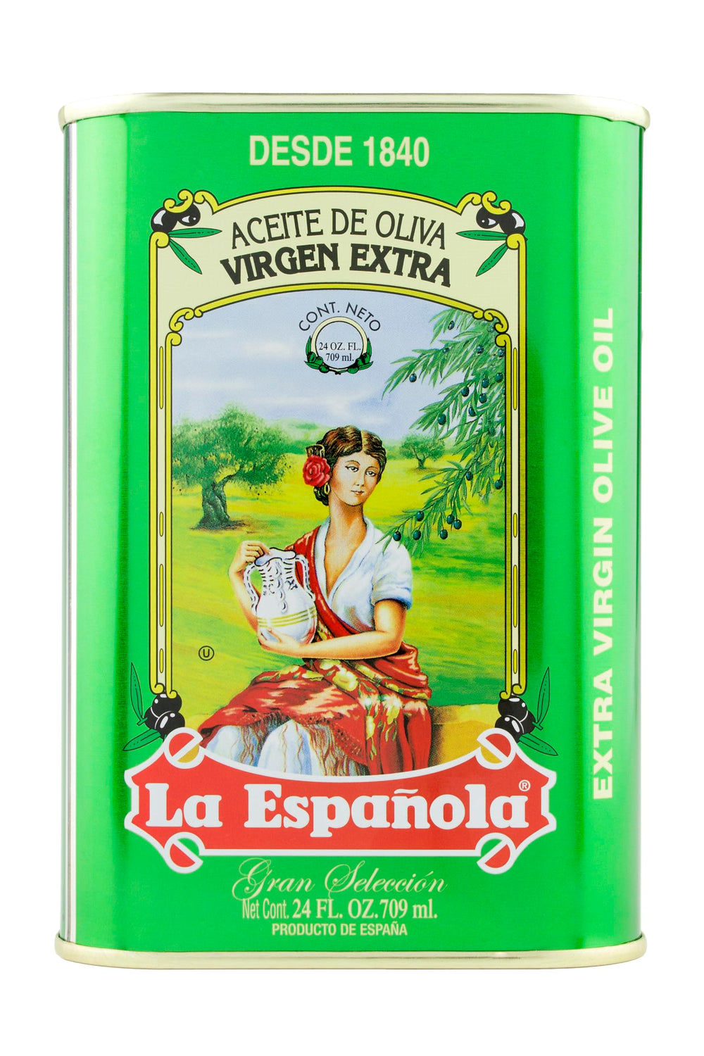 La Española EVOO tin packaging protects freshness from light