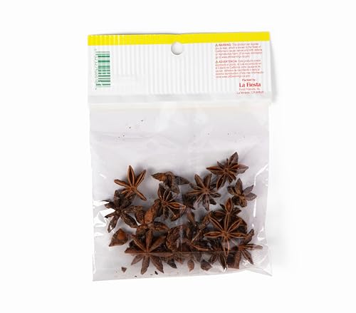 Close-up of La Fiesta Star Anise packaging, perfumed spice for authentic Latin flavors.