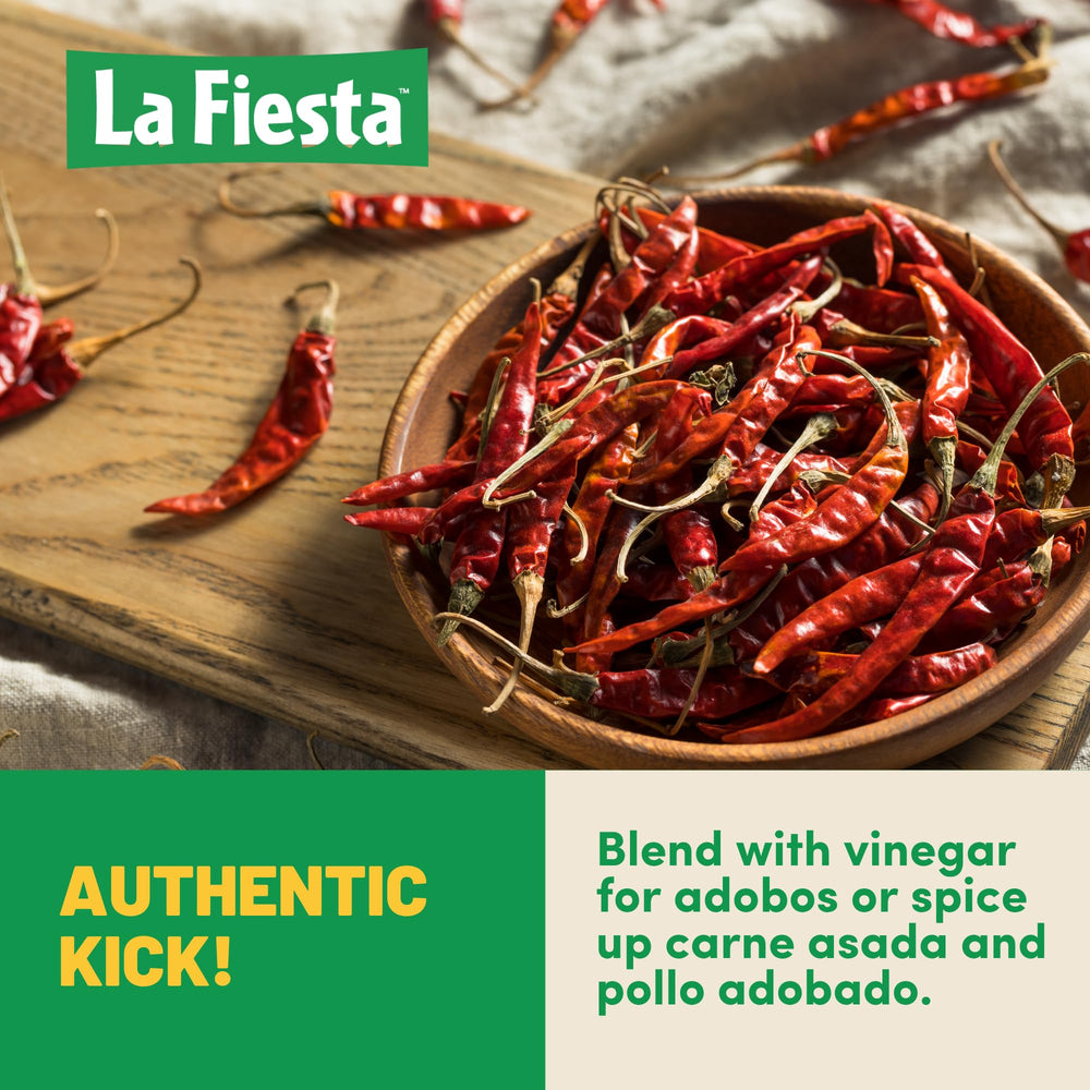 La Fiesta Toasted Arbol Chile Pods in kitchen spice jar for everyday heat.