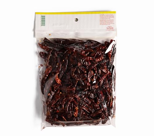 La Fiesta Toasted Arbol Chile Pods on a cutting board for salsa-base heat.