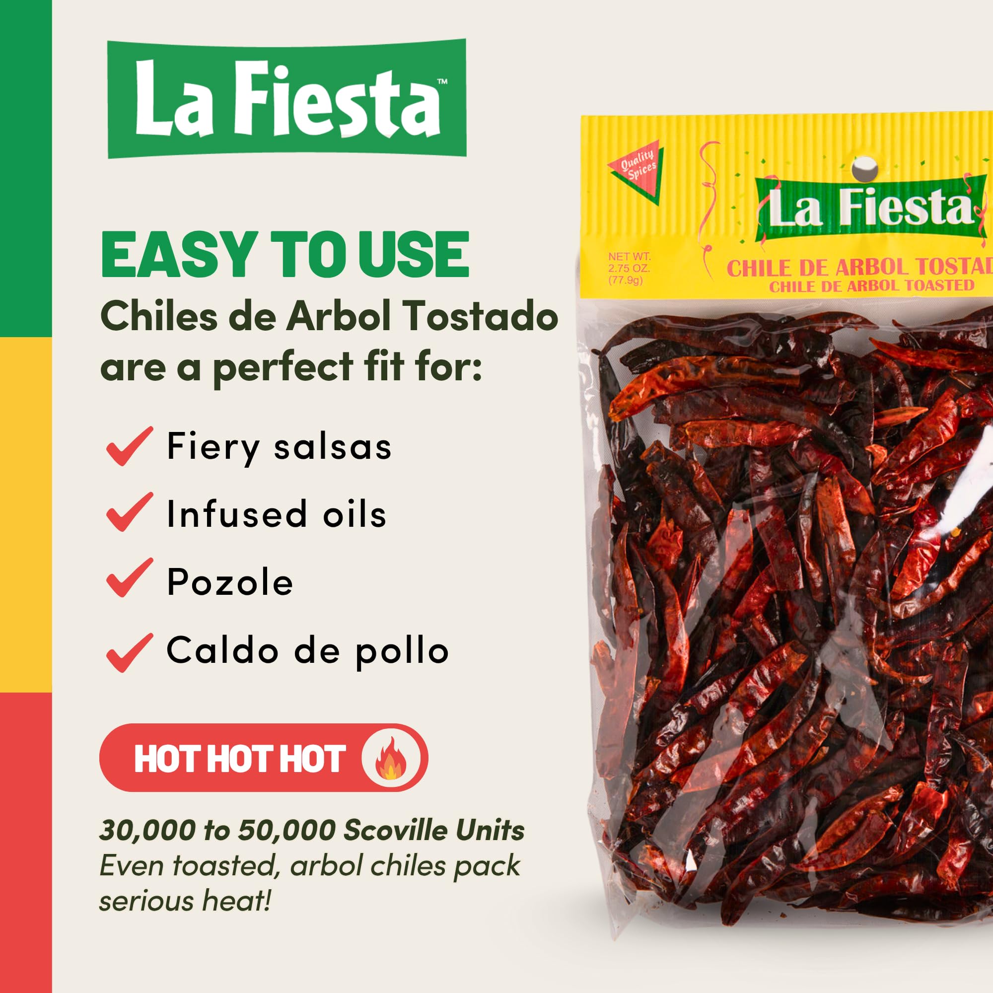 La Fiesta Toasted Arbol Chile Pods seasoning tacos and enchiladas.