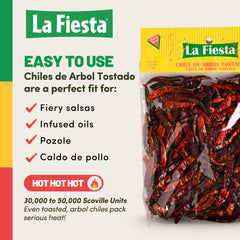 La Fiesta Toasted Arbol Chile Pods seasoning tacos and enchiladas.